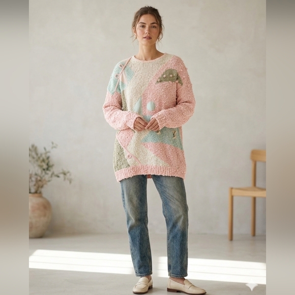 Vintage Partners II by Mervyn’s Pastel Geometric Knit Sweater - Picture 2 of 9